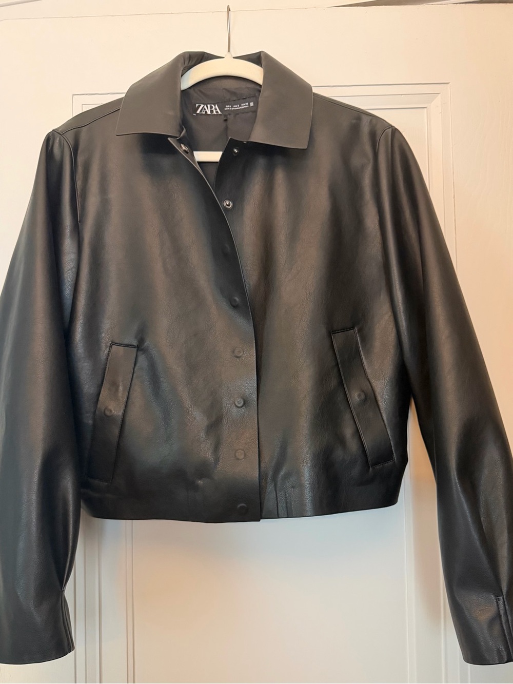Never worn ZARA Black Faux Leather Button-Front Jacket